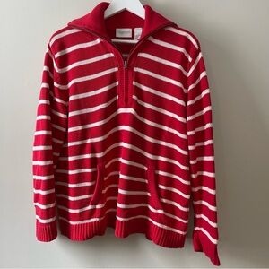 Liz Claiborne Red and White 1/4 Zip Knit Sweater